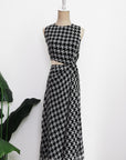 Marina Cut-Out Dress - Maroon Blue Geometric / Houndstooth