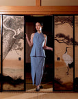 Tsuki Cheongsam Top - Dark / Light Chambray BACKORDER