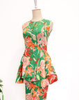 Ellen Peplum Skirt Set - Blush Gingham / Green Floral