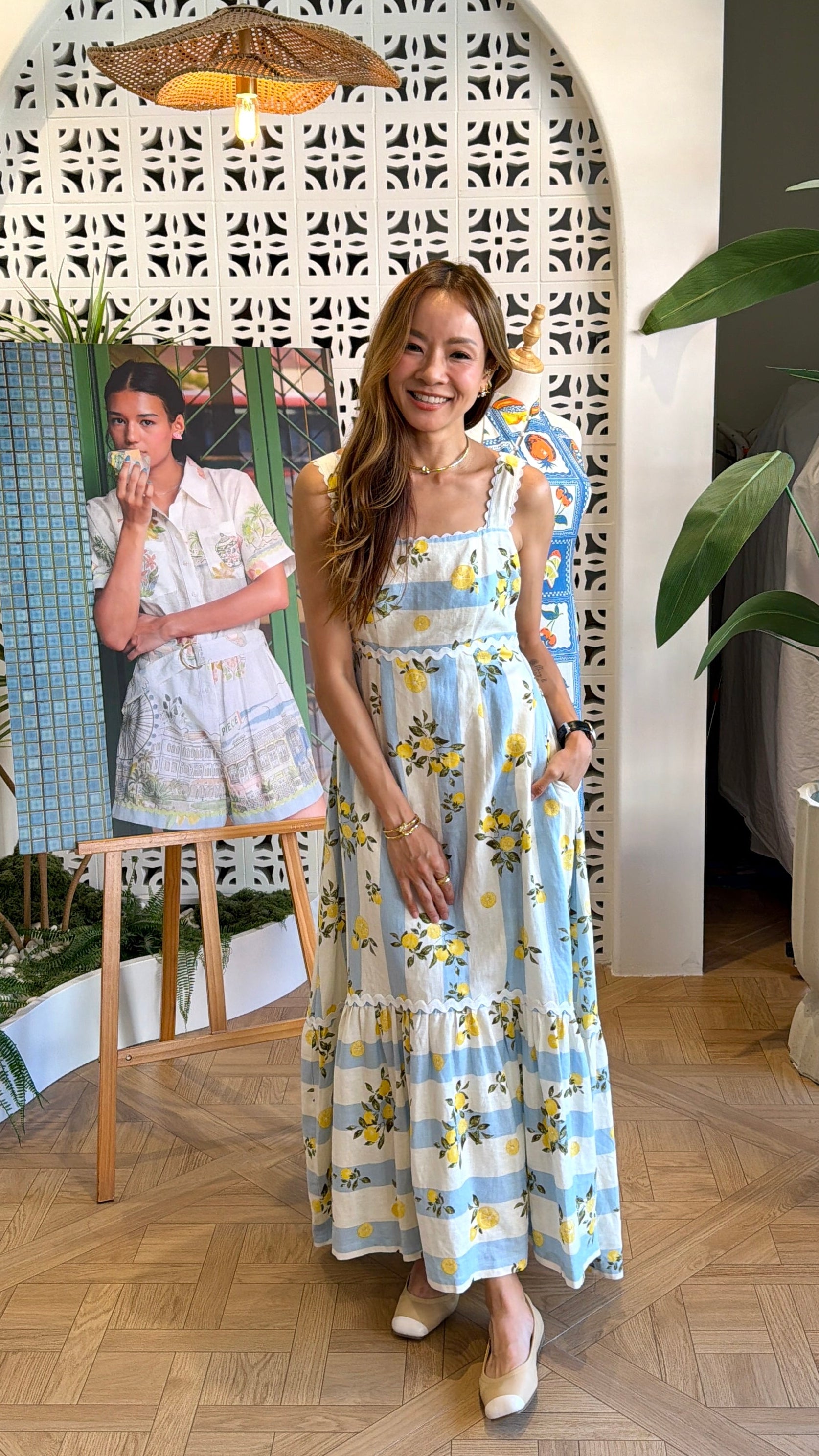 Limoncello Linen Maxi Dress - Lemons / Blue Floral