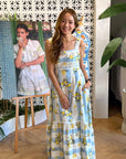 Limoncello Linen Maxi Dress - Lemons / Blue Floral