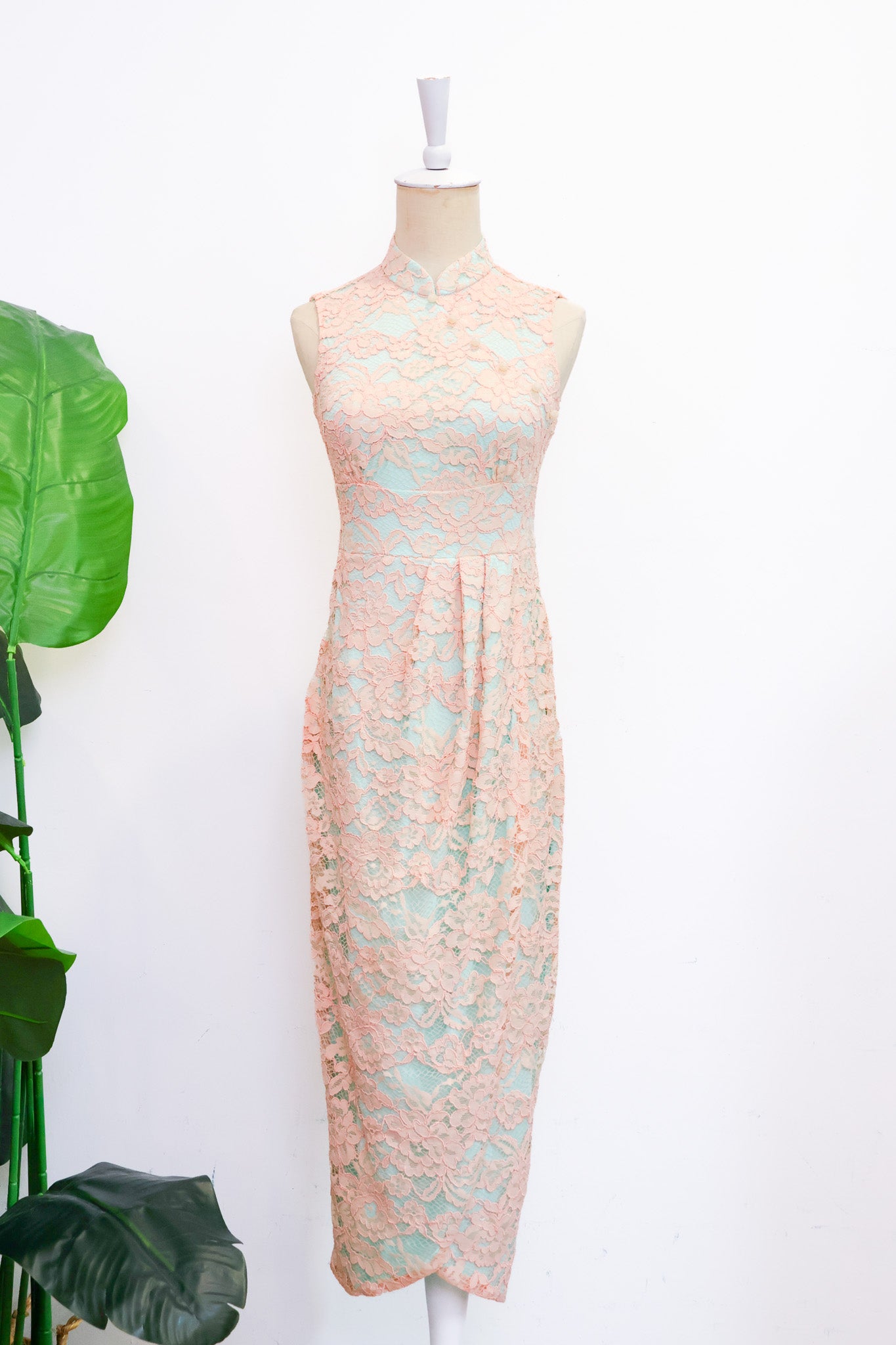 Signature Lace Cheongsam (Midi) - Fuchsia / Peach / Navy (Pre-Order)