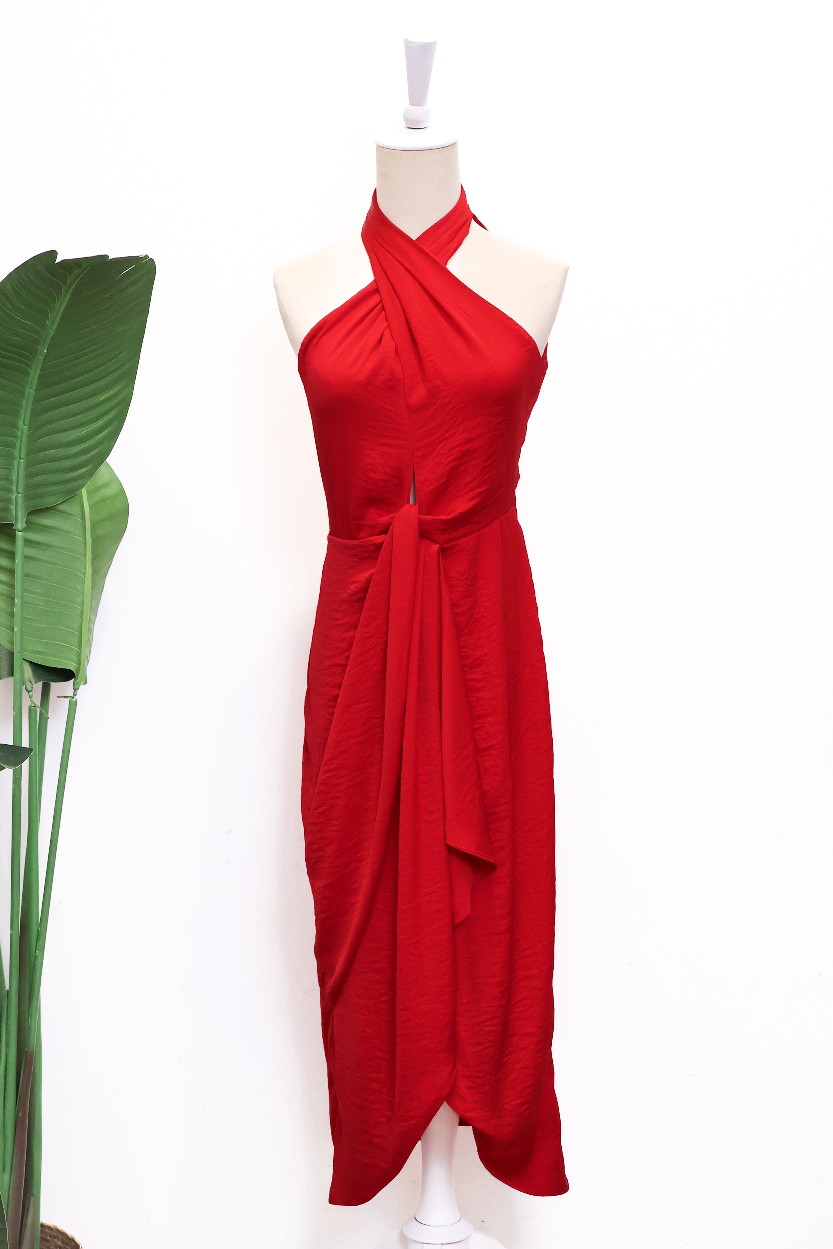 Clyo Halter Knot Dress - Red /Rose Pink