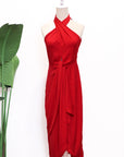 Clyo Halter Knot Dress - Red /Rose Pink