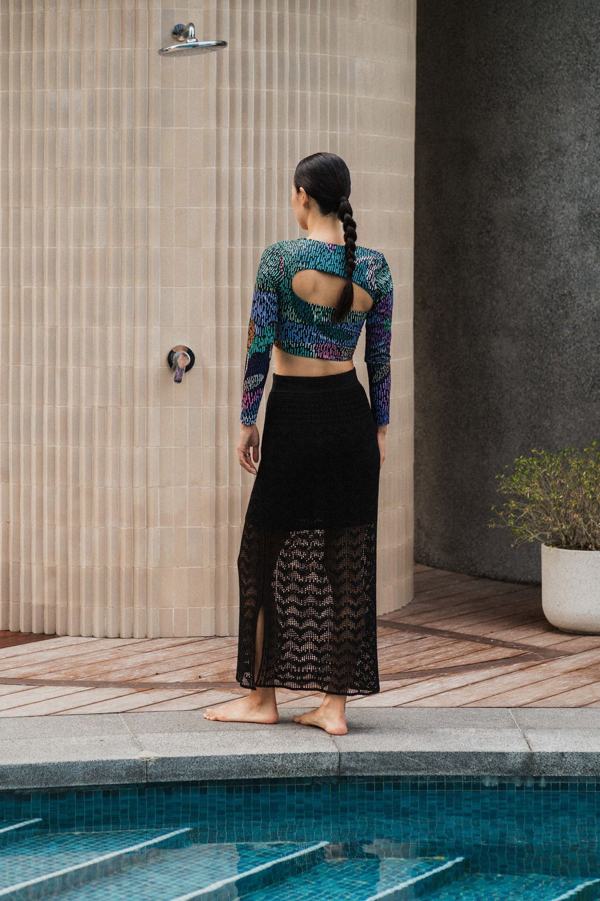Coastline Crotchet Skirt - Cream / Black / Plum