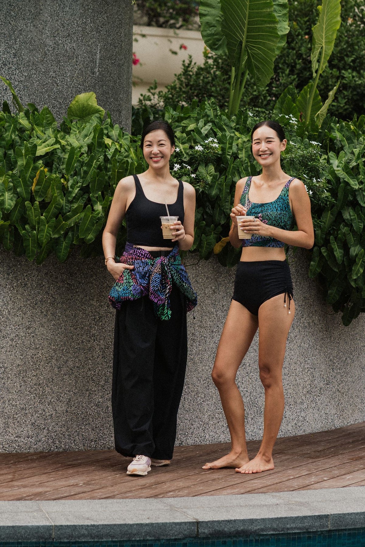 24/7 Swim Top - Abstract Botanical / Black