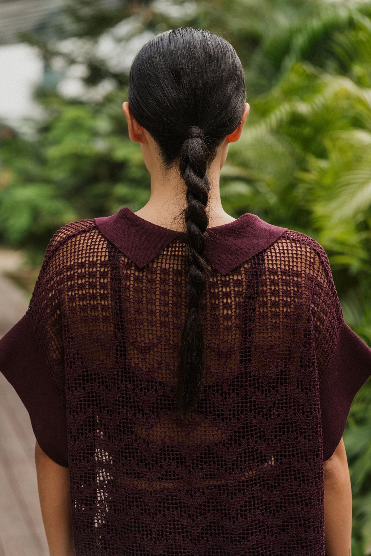 Coastline Crotchet Top - Cream / Black / Plum