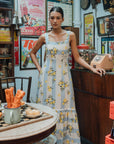 Limoncello Linen Maxi Dress - Lemons / Blue Floral