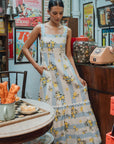 Limoncello Linen Maxi Dress - Lemons / Blue Floral
