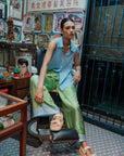 Fern Forest Silk Pants - Green / Lilac
