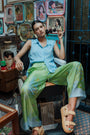 Fern Forest Silk Pants - Green / Lilac
