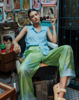Fern Forest Silk Pants - Green / Lilac