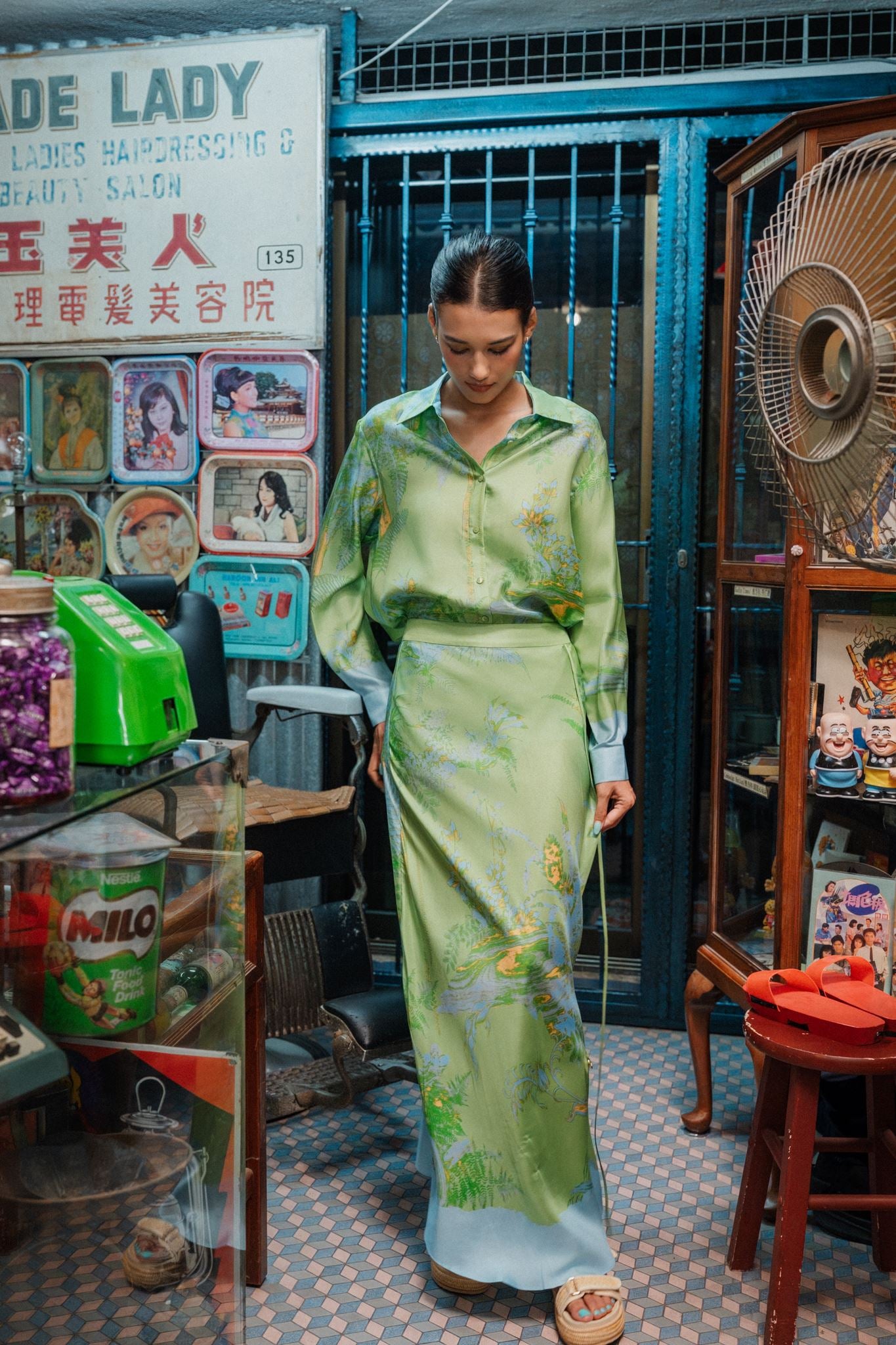Fern Forest Silk Shirt - Green / Lilac