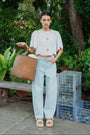 Scalloped Everyday Barrel Jeans - Dark Denim / Light Denim