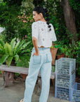 Scalloped Everyday Barrel Jeans - Dark Denim / Light Denim