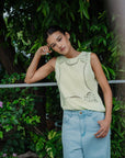 Elly Embroidered Tank - White / Lime Spritz