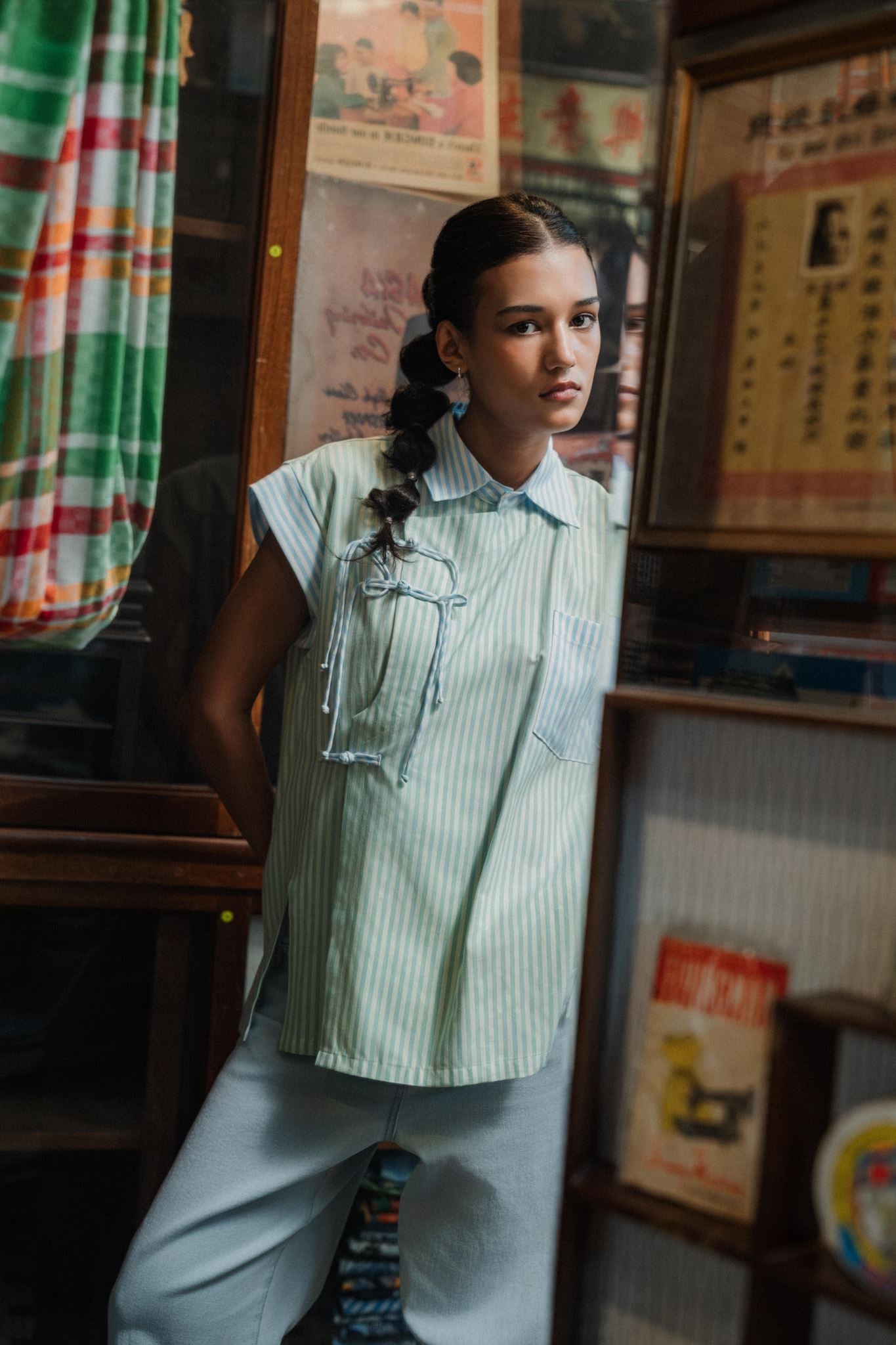 Mei Samfu Shirt - Stripes / White