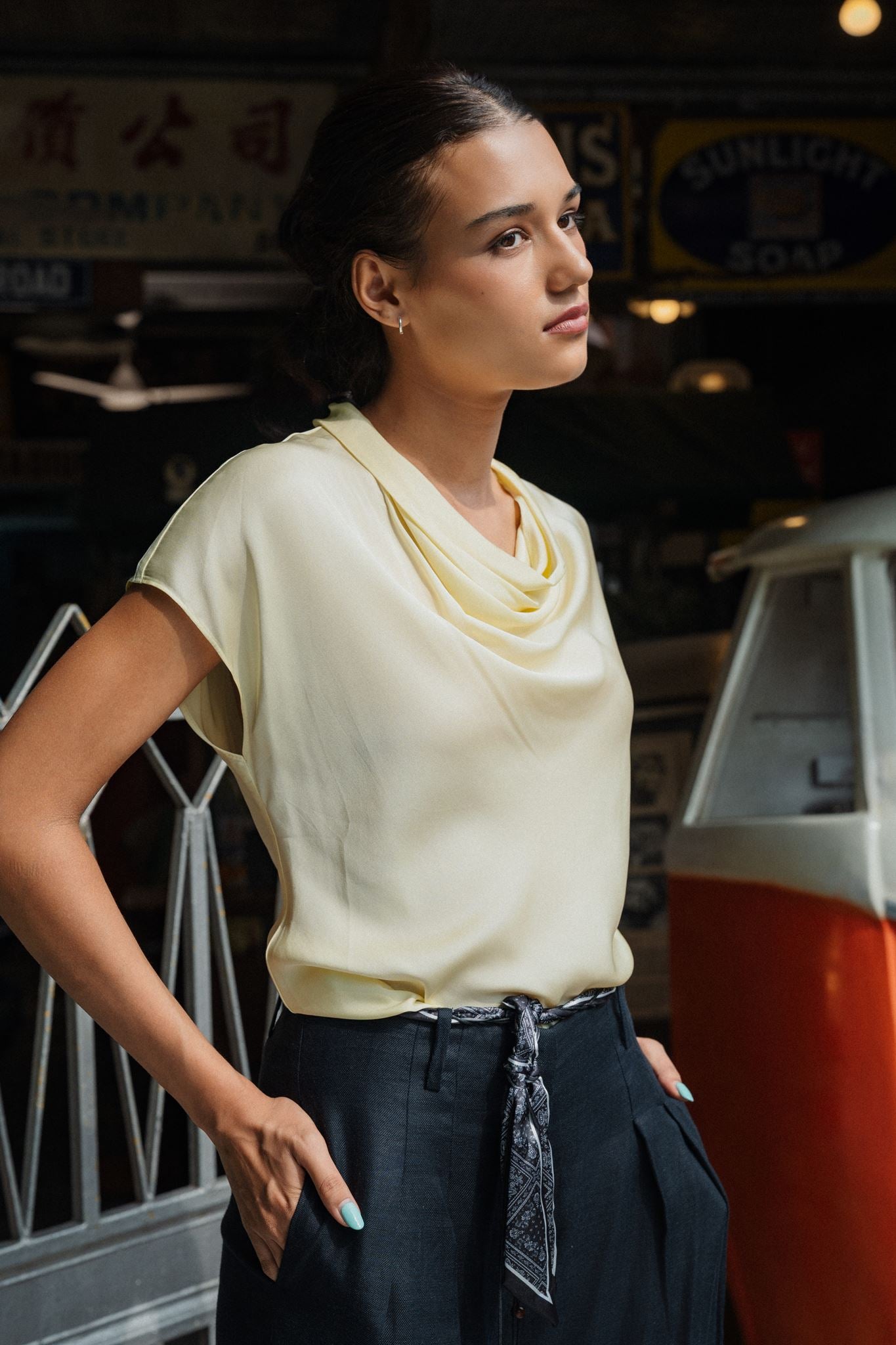 Shenton Cowl Top - Citrus Yellow / Lilac