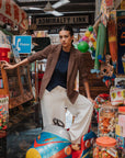 Duxton Silk Blazer - Navy / Brown
