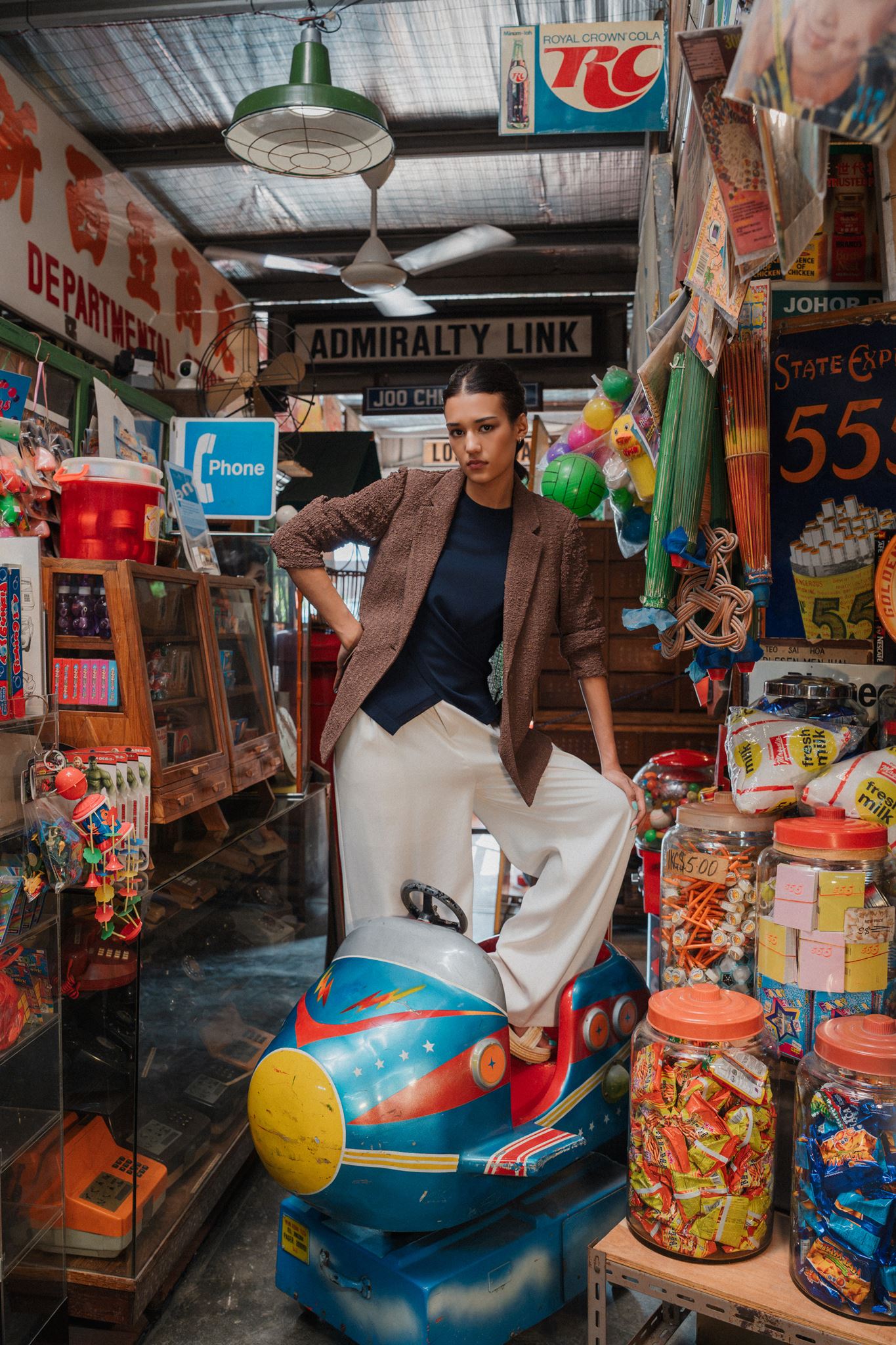 Duxton Silk Blazer - Navy / Brown