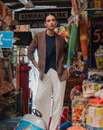 Duxton Silk Blazer - Navy / Brown