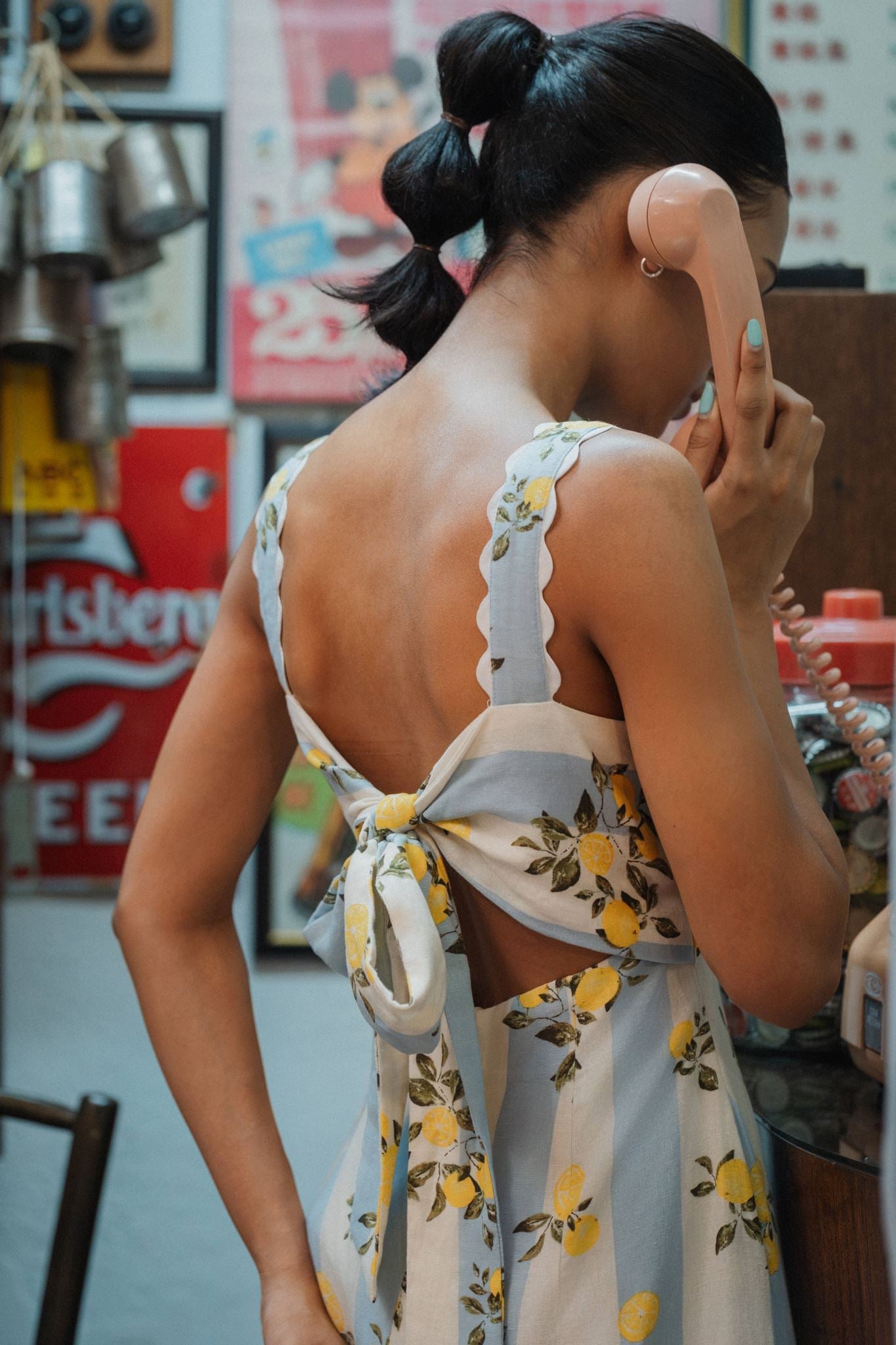 Limoncello Linen Maxi Dress - Lemons / Blue Floral