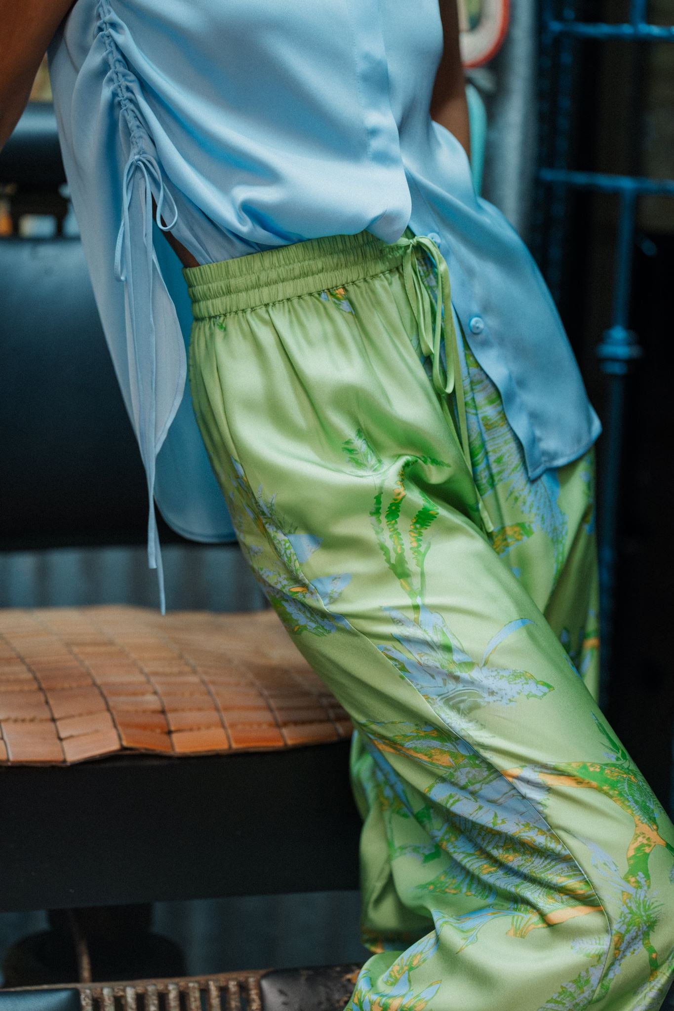 Fern Forest Silk Pants - Green / Lilac