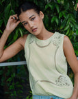 Elly Embroidered Tank - White / Lime Spritz
