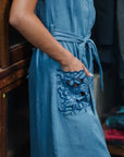 Ann Siang Embroidery Denim Dress Light/ Dark Chambray