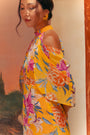Lindsay Convertible Cape Maxi Cheongsam - Saffron Hibiscus / Black
