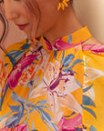Lindsay Convertible Cape Maxi Cheongsam - Saffron Hibiscus / Black