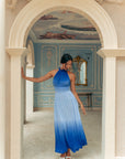 Selma Pleated Maxi Dress – Ombre Blue
