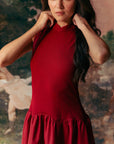 Estee Drop Waisted Maxi Cheongsam - Red / Black