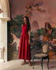 Estee Drop Waisted Maxi Cheongsam - Red / Black