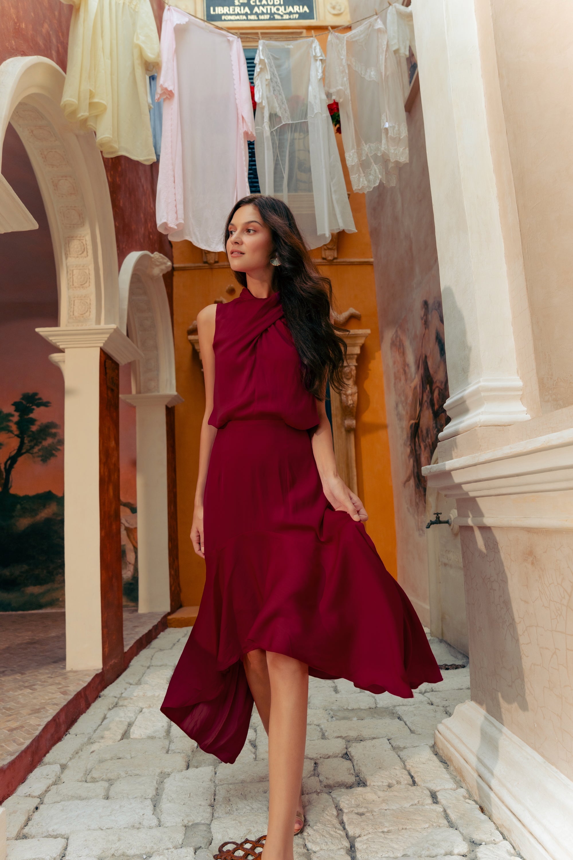 Selah Hi-Low Maxi Dress - Fuchsia / Wine