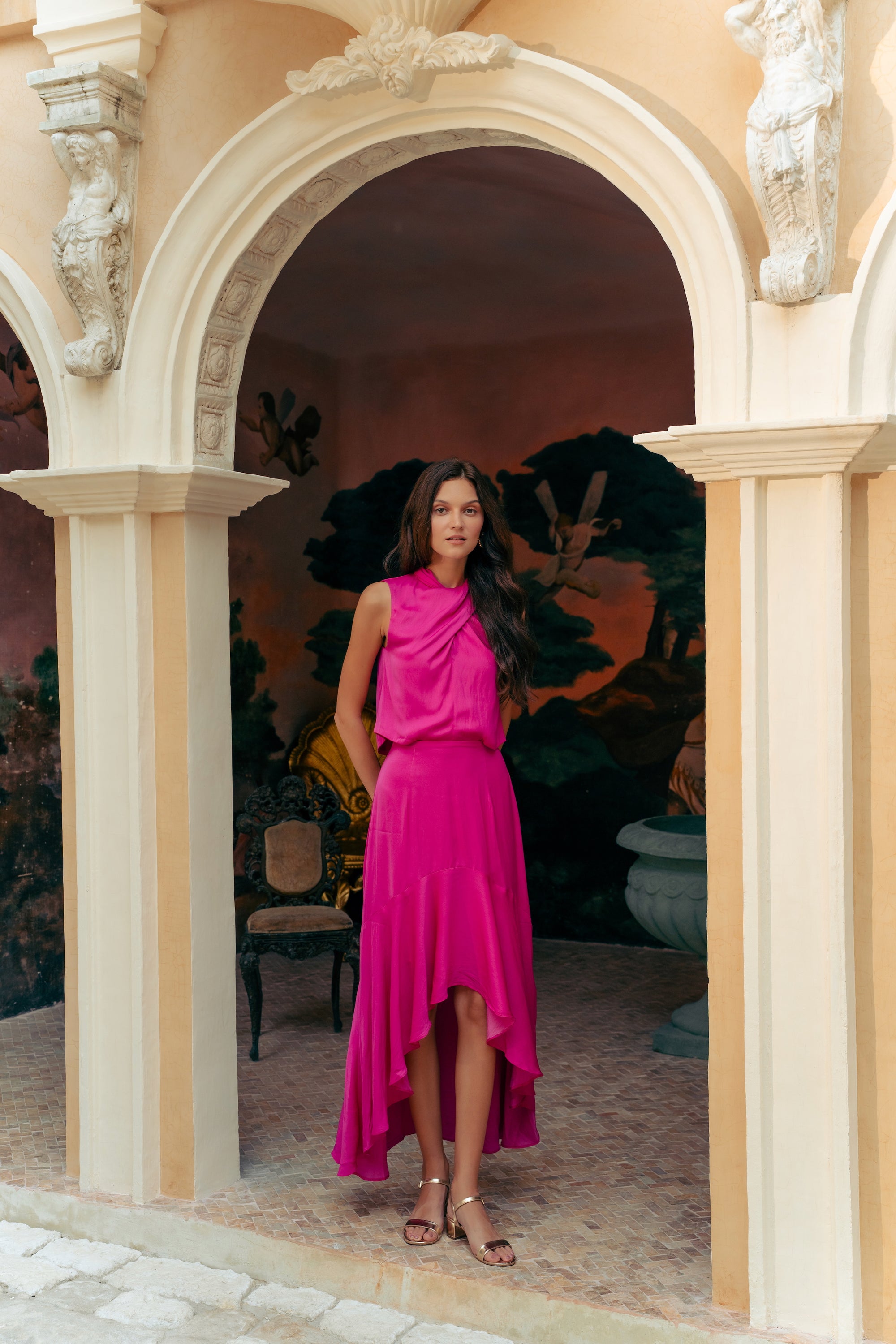 Selah Hi-Low Maxi Dress - Fuchsia / Wine