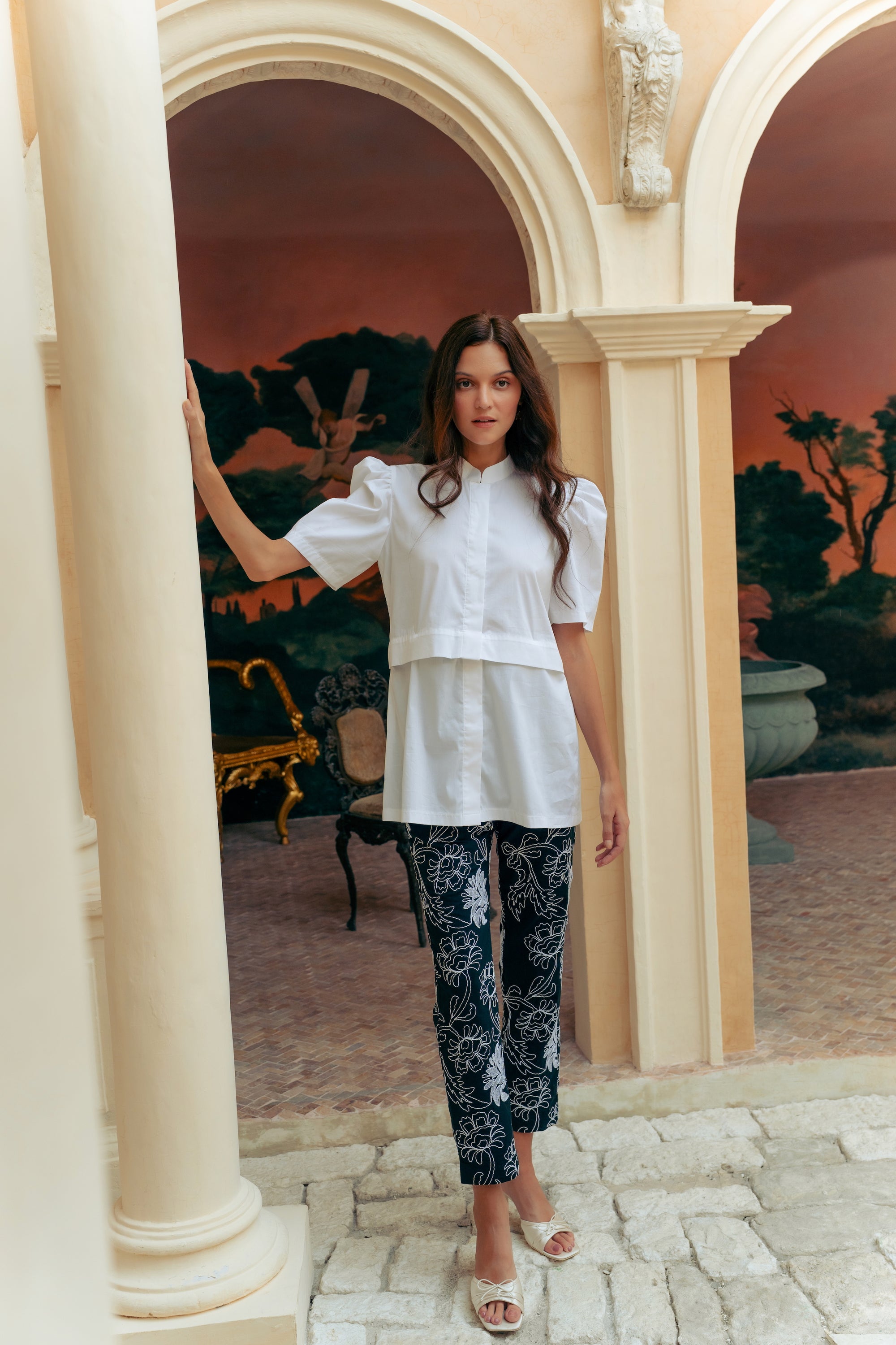 Kelly Convertible Shirt - White / Red / Black
