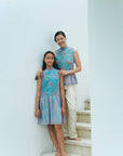 Tuileries Peplum Cheongsam Top - Navy Tulips / French Florals