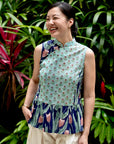 Tuileries Peplum Cheongsam Top - Navy Tulips / French Florals