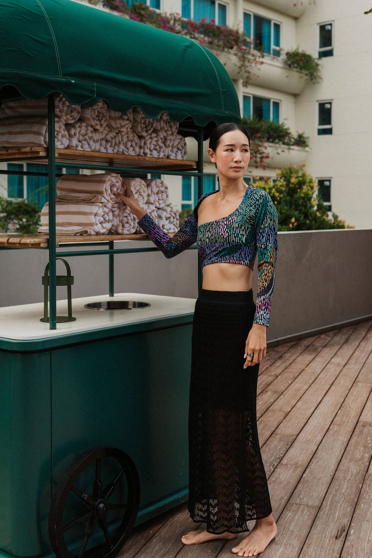 Make Wave Swim Top - Abstract Botanical / Black