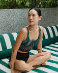 24/7 Swim Top - Abstract Botanical / Black