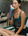 24/7 Swim Top - Abstract Botanical / Black