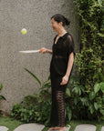 Coastline Crotchet Top - Cream / Black / Plum