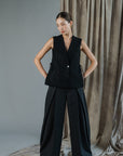 Kendo Wide-Legged Pants- Black / Charcoal BACKORDER