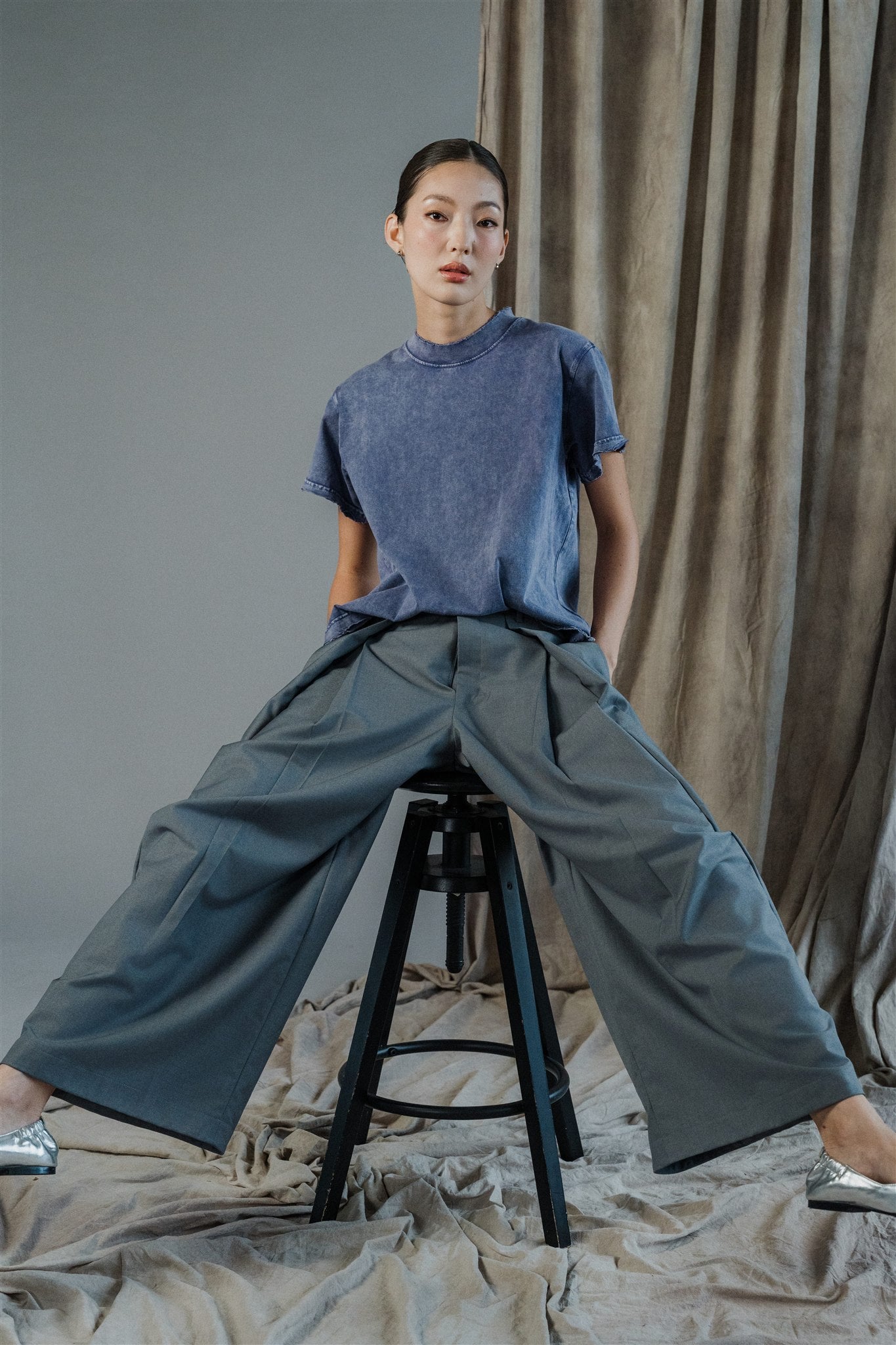 Kendo Wide-Legged Pants- Black / Charcoal BACKORDER