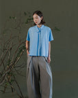 Aoi Collared Shirt - Sky Blue / Black BACKORDER