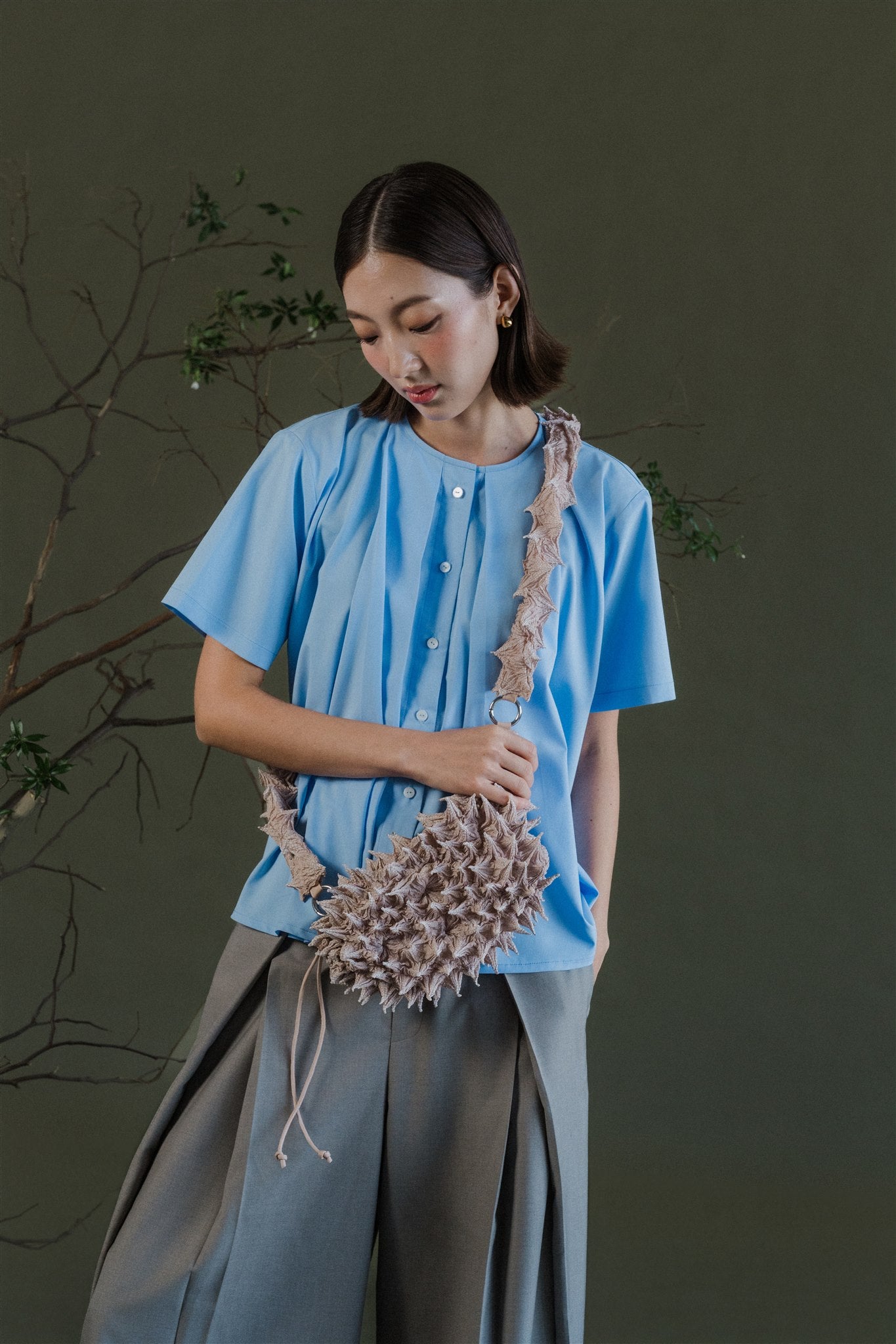 Aoi Collared Shirt - Sky Blue / Black BACKORDER