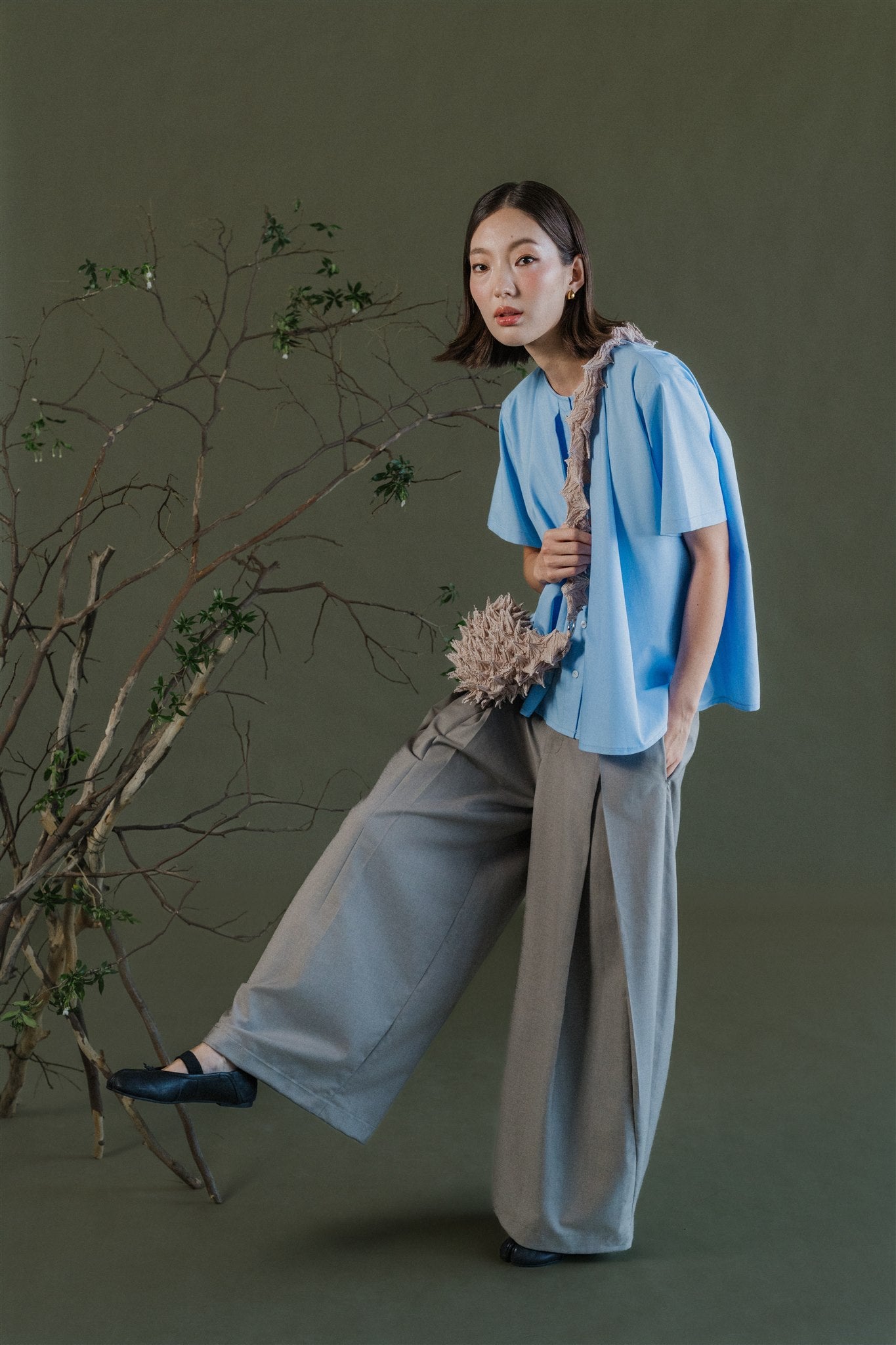 Aoi Collared Shirt - Sky Blue / Black BACKORDER