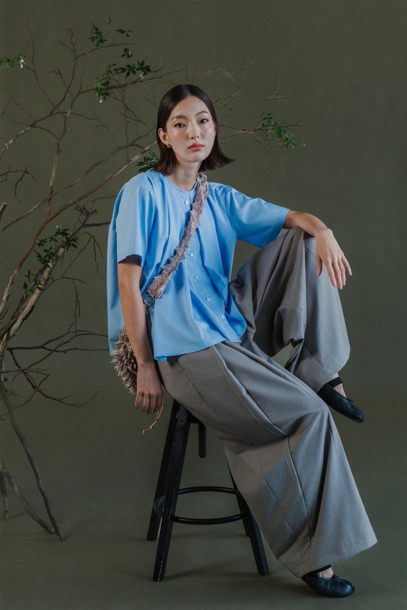 Aoi Collared Shirt - Sky Blue / Black BACKORDER