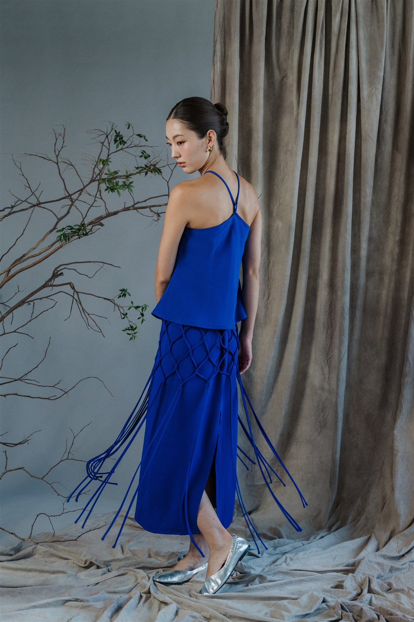 Katsumi Tassel Halter Top - Cobalt / White / Black
